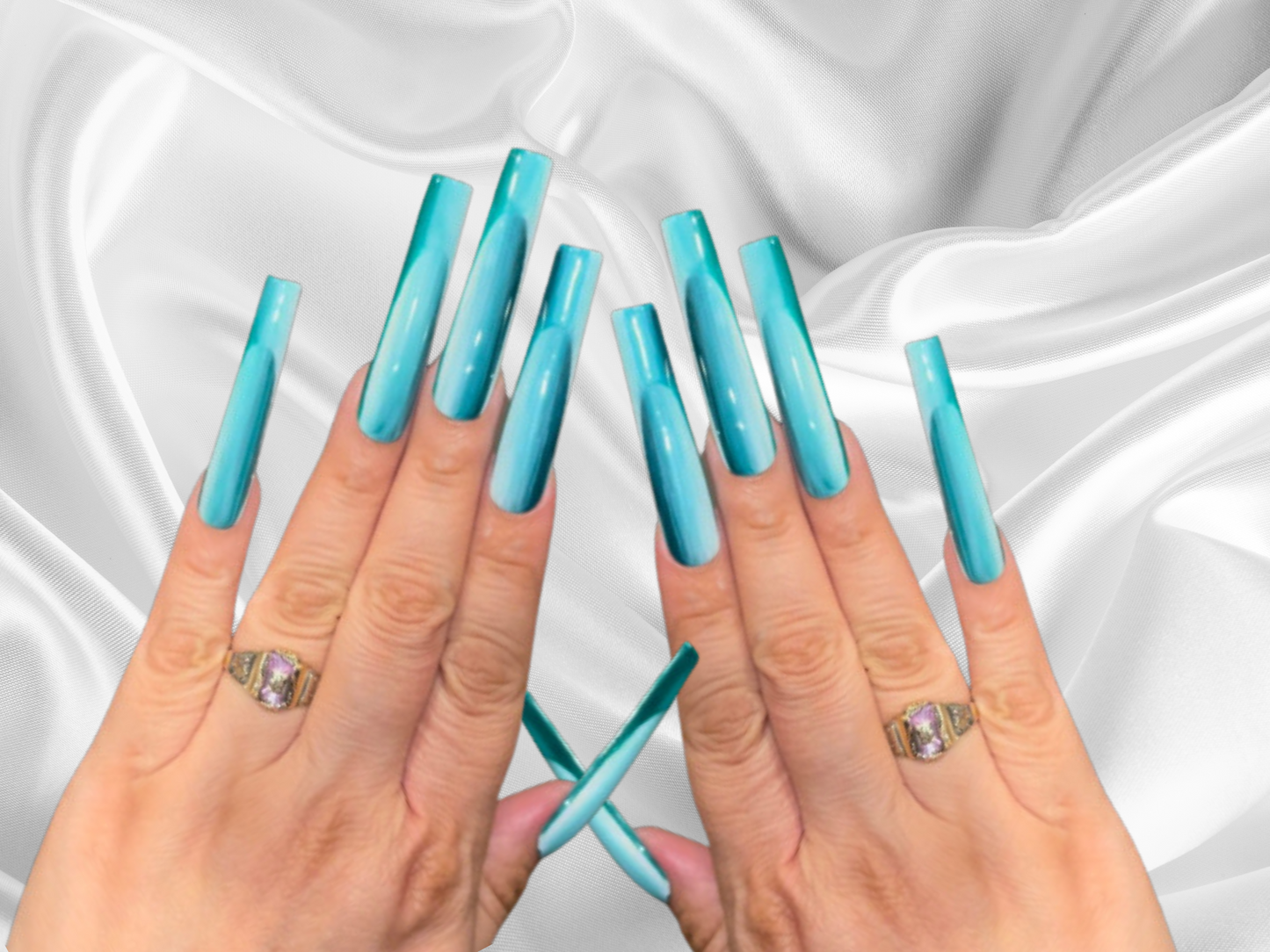Blue French Tip Ombre Press on Nails