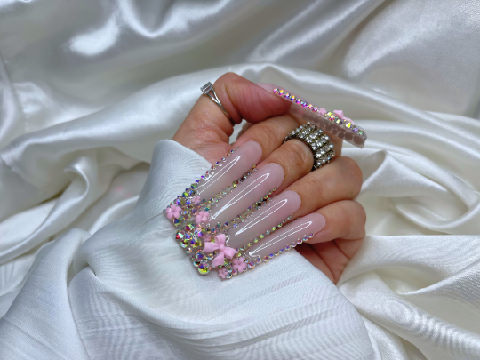 Pink Coquette Flower bling Press On Nails