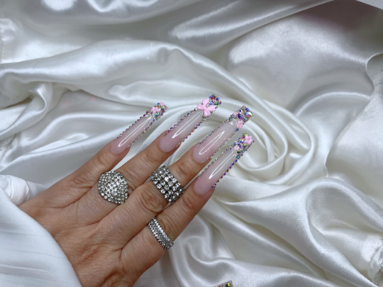 Pink Coquette Flower bling Press On Nails