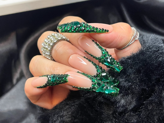 Emerald Green Bling Press on Nails