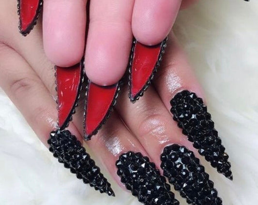 Black Bling Red Bottoms Press On Nails